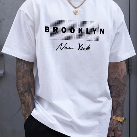 Brooklyn Letter Print T-Shirt - Men's Casual Short Sleeve Tee, Breathable, Comfortable Summer Wear