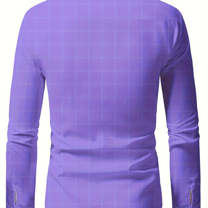 Men's Plaid Lapel Collar Dress Shirt - Long Sleeve Casual Button-Up for Formal and Outdoor Occasions