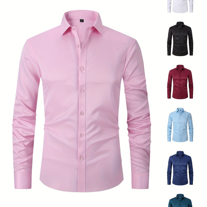 Premium Solid Color Lapel Shirt - Lightweight Slim Fit, Perfect for Office & Casual Wear