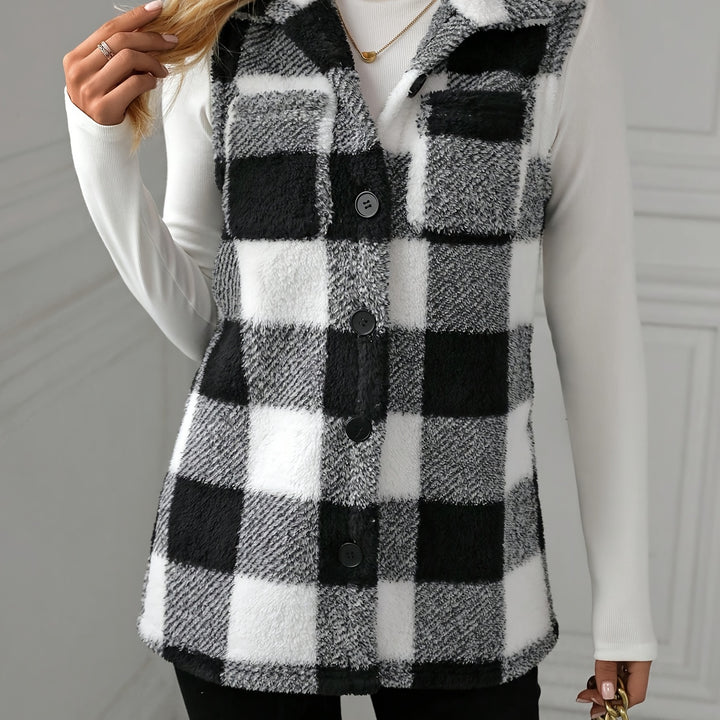 Cozy Plaid Fuzzy Vest – Stylish Sleeveless Outerwear for All Seasons