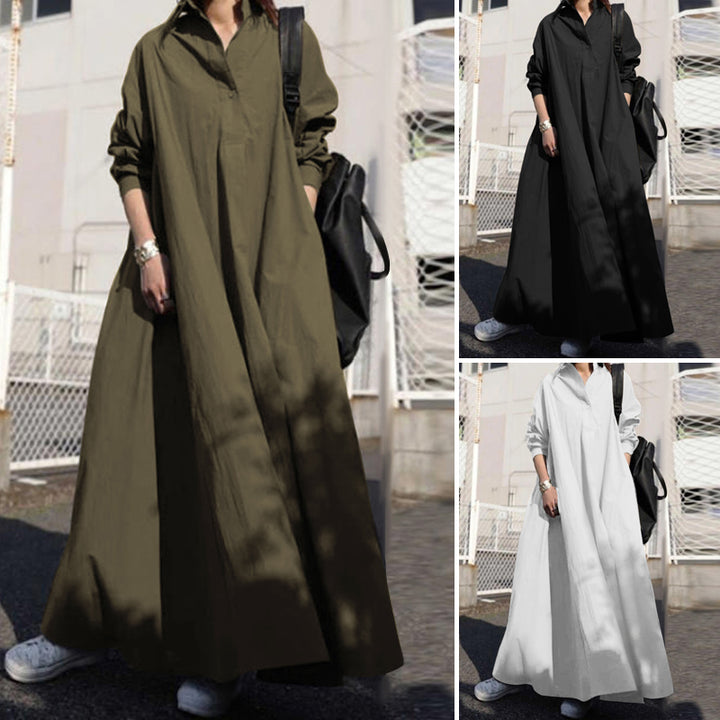 ZANZEA Vintage Button Shirt Dress - Casual Long Sleeve Maxi Autumn Sundress